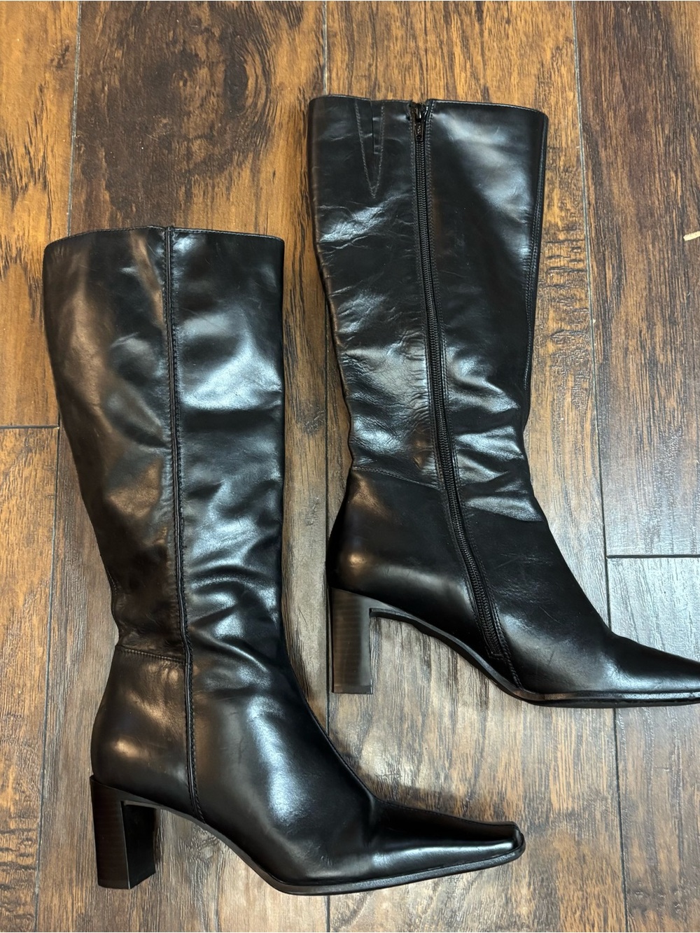 Women’s Black Mid-Calf Block Heel Square Toe Boots Size 8.5